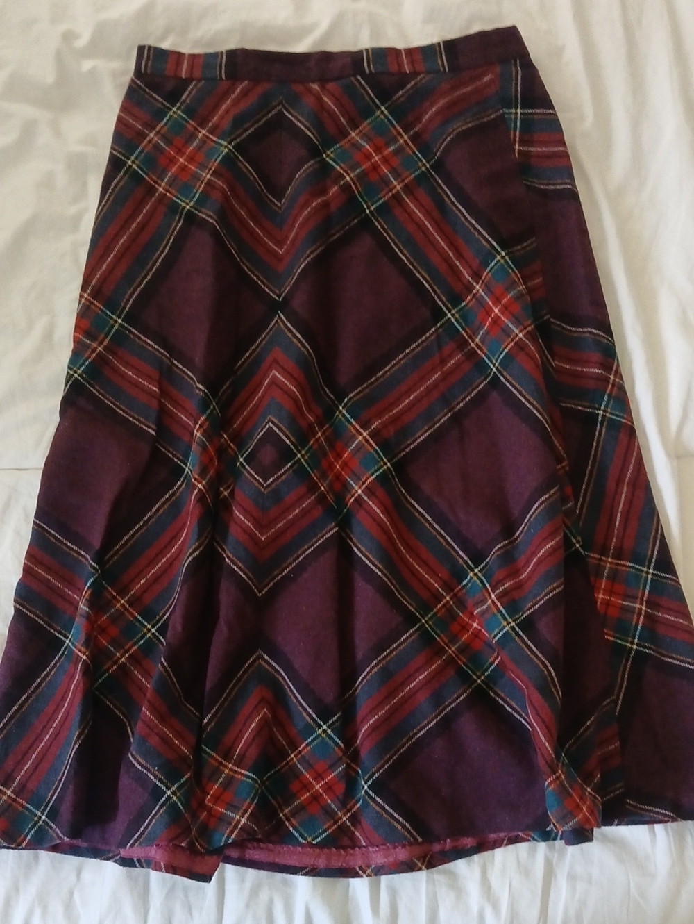 Pandora Plum Plaid A-Line Skirt with Red, Green & Navy Tartan 100% Wool
